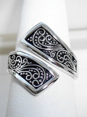 925 STERLING SILVER Unique Bali Bypass Swirl Ring